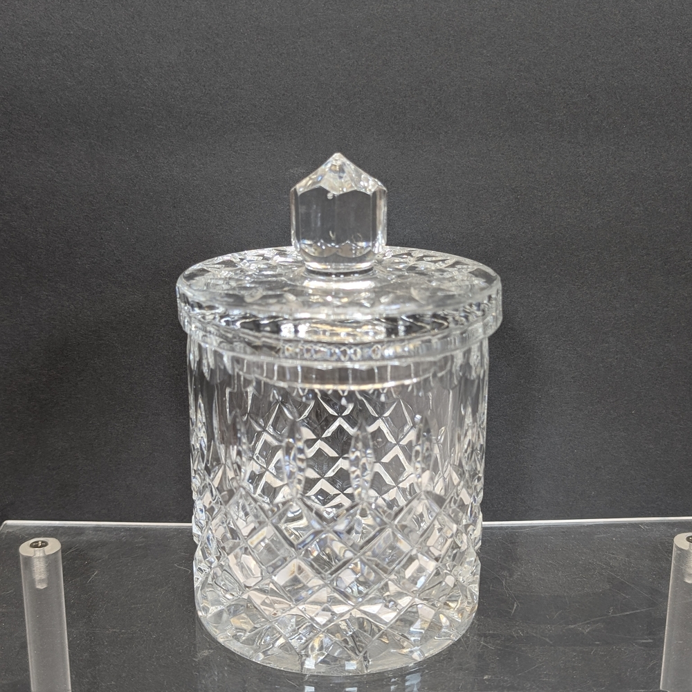 Clear crystal canister with diamond Cut Detail